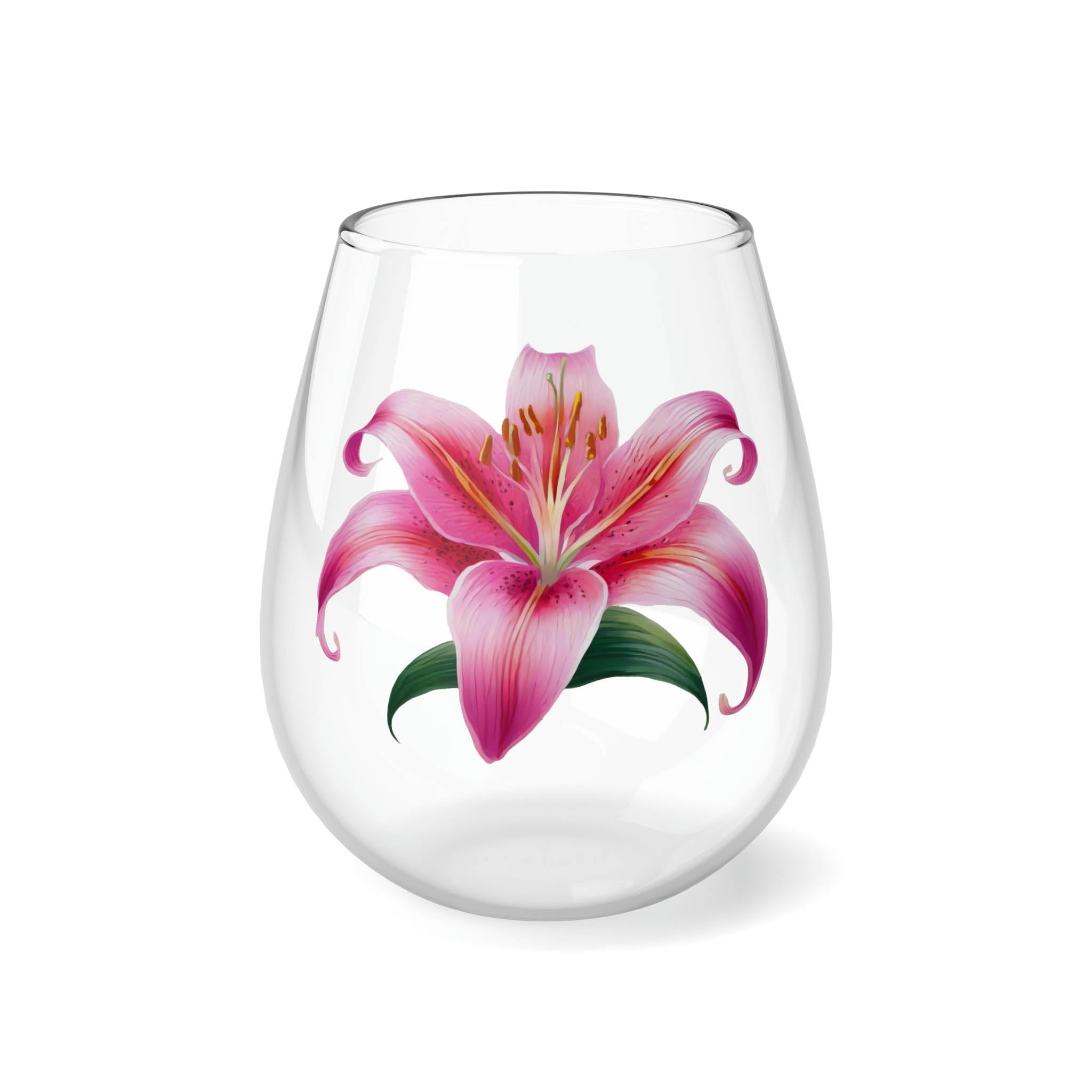 Pink Lily Stemless Wine Glass